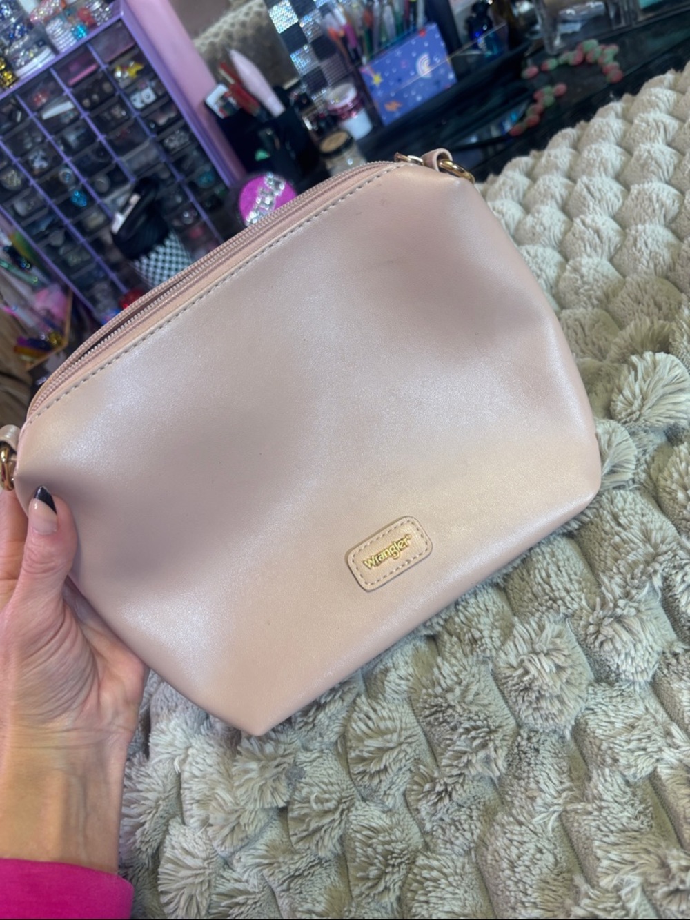 Wrangler Light Pink Crossbody Bag with Gold Accents
